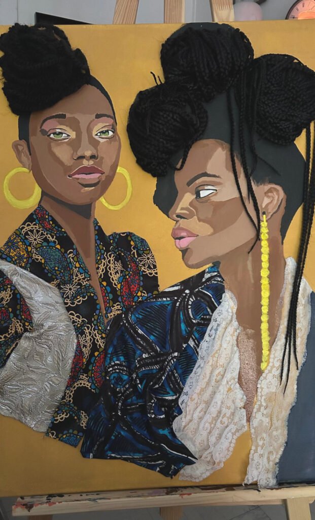 tableau deux femmes avec tresses